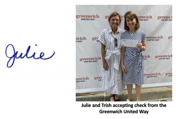 Julie's signature with picture of Julie and Trish